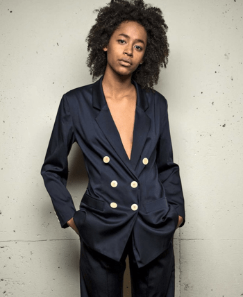 Woman wearing black trendy suit